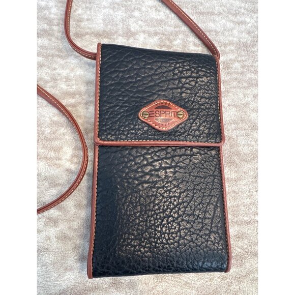 1990s Vintage Esprit Crossbody Wallet Purse Black Brown - Picture 2 of 10